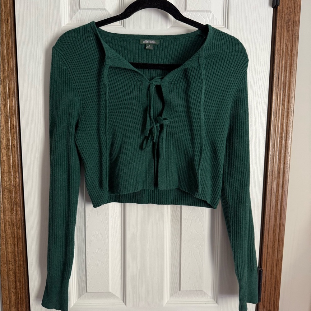 Green Ribbed Long Sleeve Crop Top